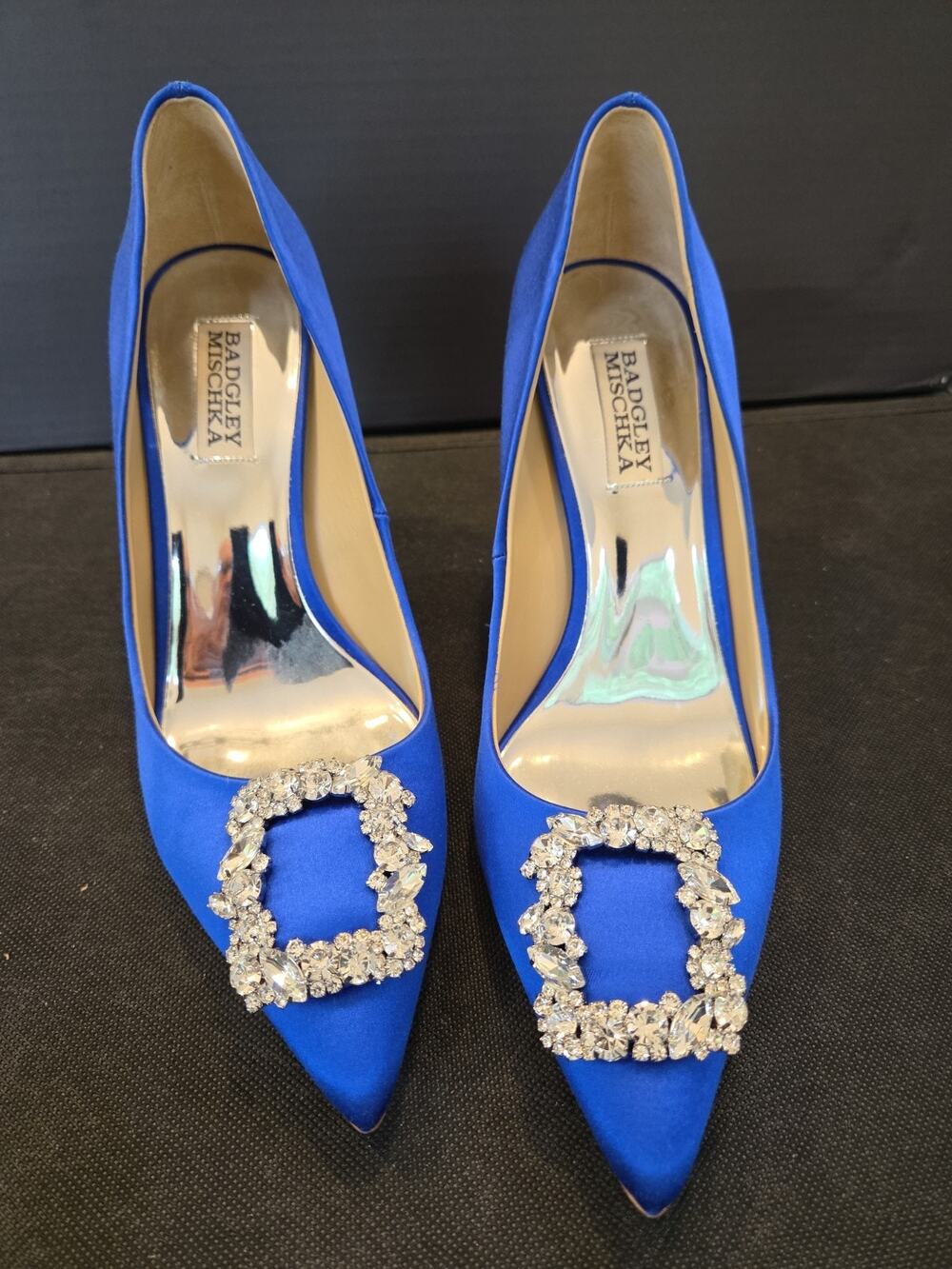 Badgley Mischka Women’s Blue Pointed Toe Pump Heels w/ Rhinestone Buckle US8 - Picture 1 of 7